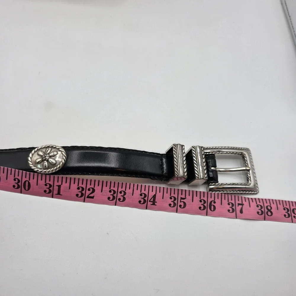 Barse Black Genuine English Leather Belt Silver Western Concho Heart Tip Small